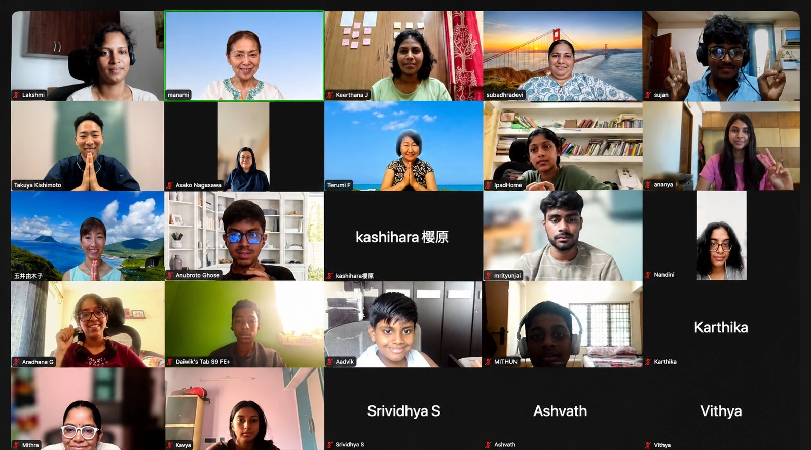 Learners and Japanese guests in a live online session